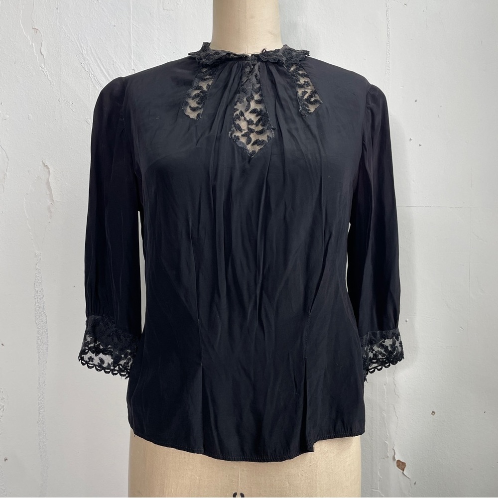Vintage 1940s Black Rayon Blouse As-Is Distressed